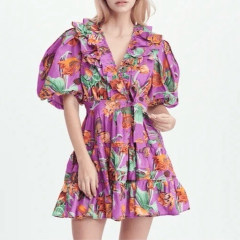 Love The Label Raspberry Floral Wrap Ruffle Mini dress - Picture 9 of 9